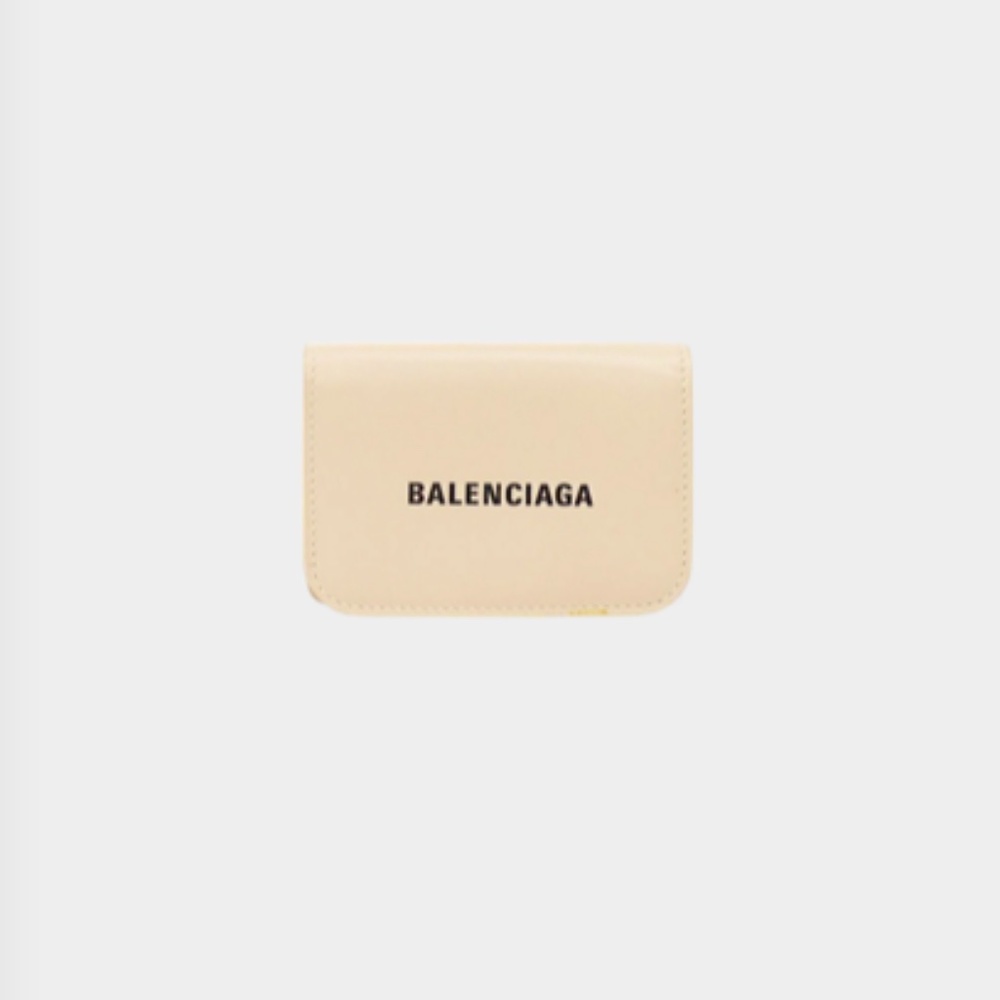 BALENCIAGA 2020S CREAM LEATHER LOGO WALLET